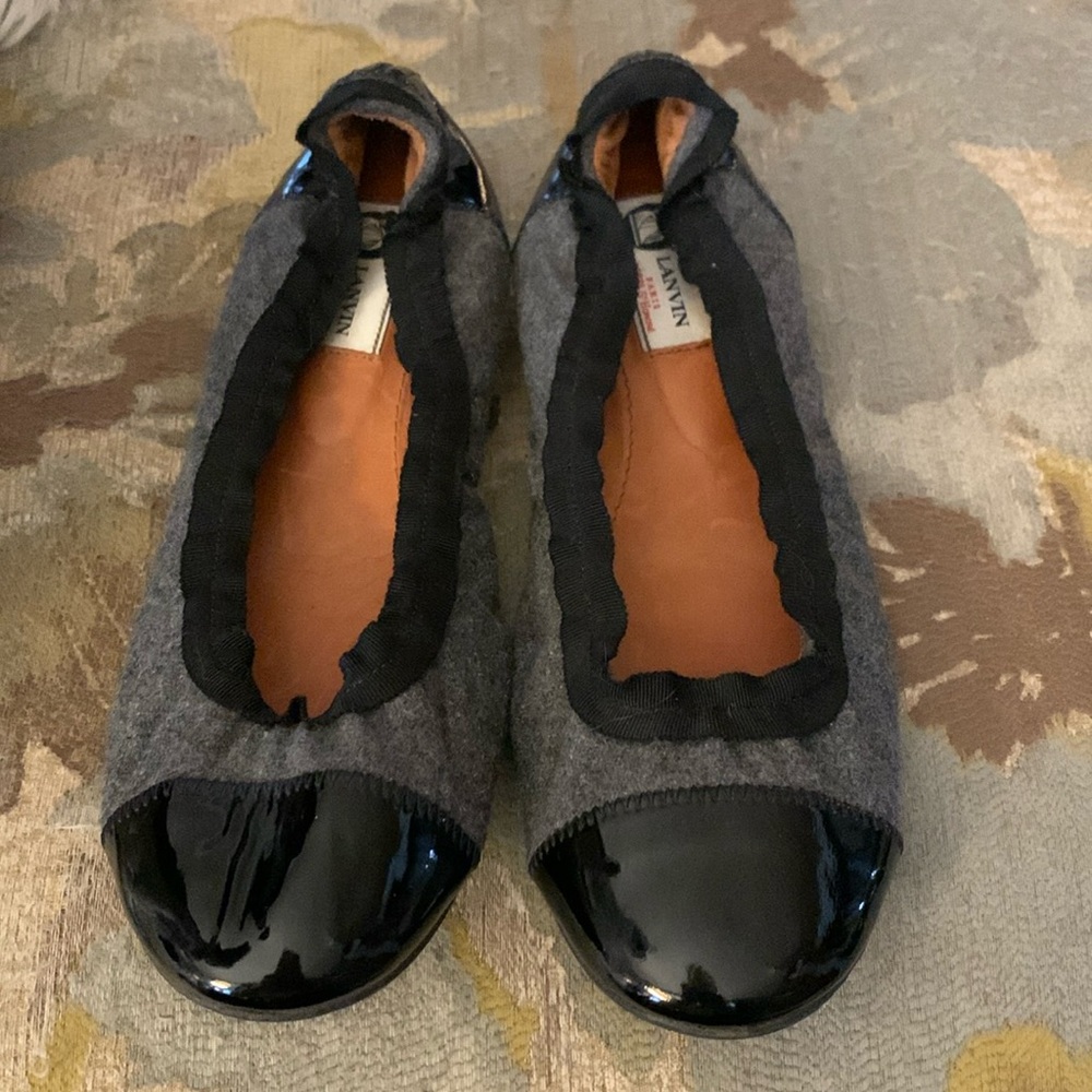 Lanvin Tweed/Black Patent Ballet Flats